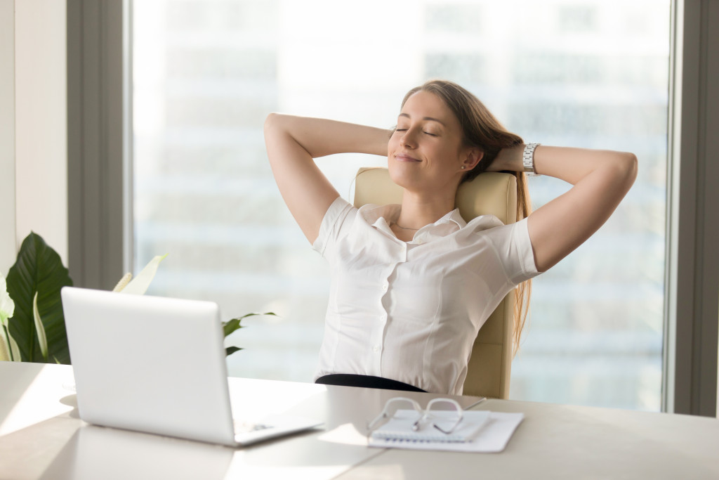 A woman taking a break from work