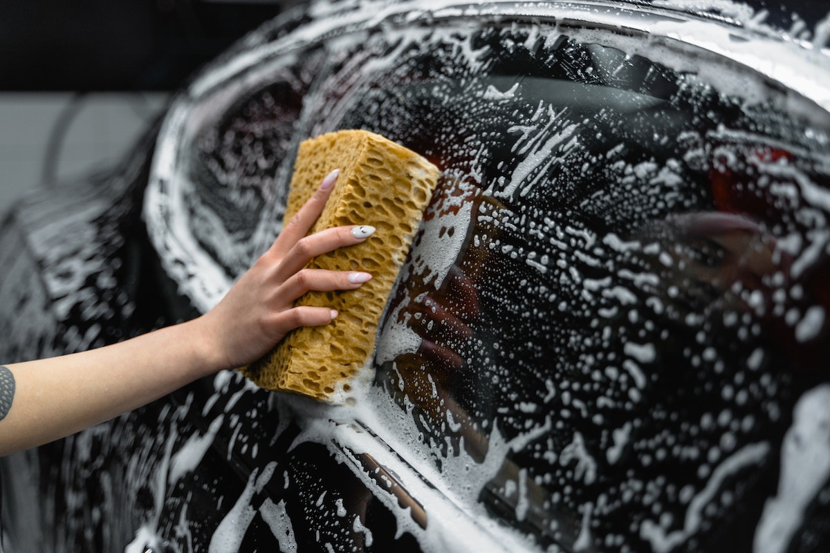 washing a car